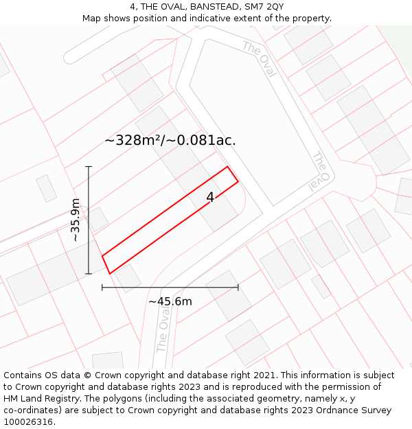 4, THE OVAL, BANSTEAD, SM7 2QY: Plot and title map