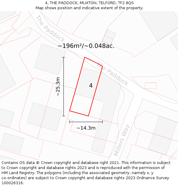 4, THE PADDOCK, MUXTON, TELFORD, TF2 8QS: Plot and title map