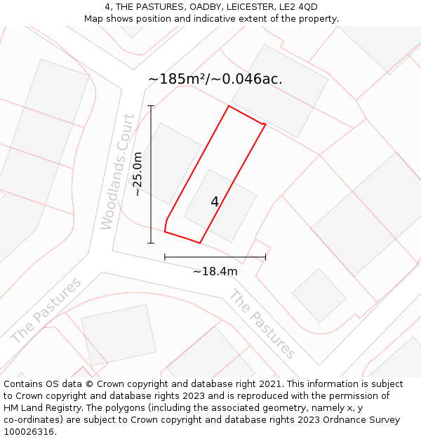 4, THE PASTURES, OADBY, LEICESTER, LE2 4QD: Plot and title map