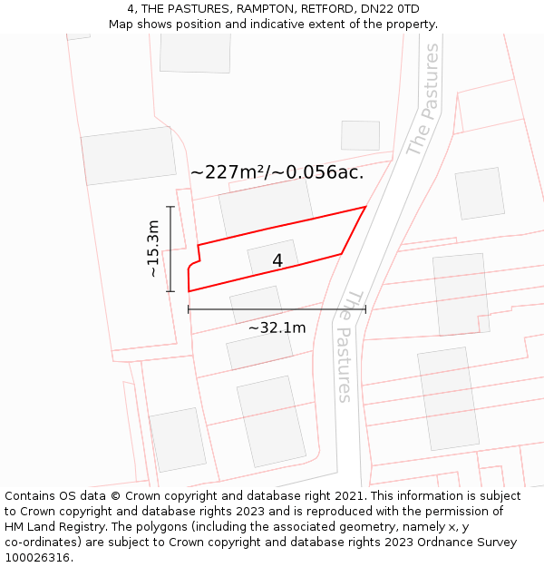 4, THE PASTURES, RAMPTON, RETFORD, DN22 0TD: Plot and title map