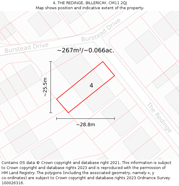 4, THE REDINGE, BILLERICAY, CM11 2QJ: Plot and title map