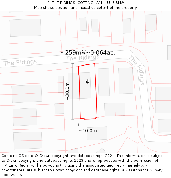 4, THE RIDINGS, COTTINGHAM, HU16 5NW: Plot and title map