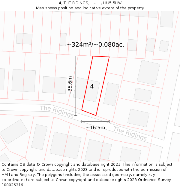 4, THE RIDINGS, HULL, HU5 5HW: Plot and title map