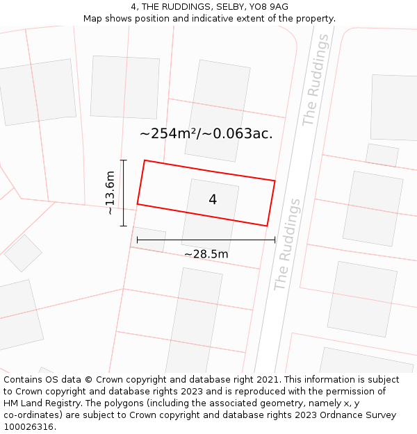 4, THE RUDDINGS, SELBY, YO8 9AG: Plot and title map