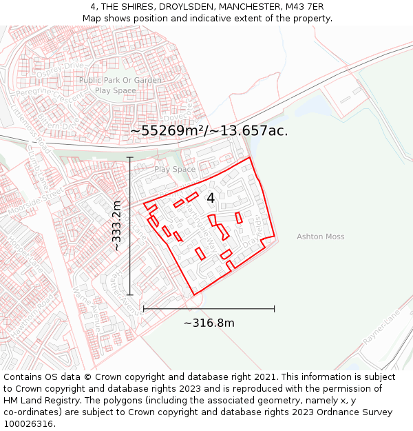 4, THE SHIRES, DROYLSDEN, MANCHESTER, M43 7ER: Plot and title map