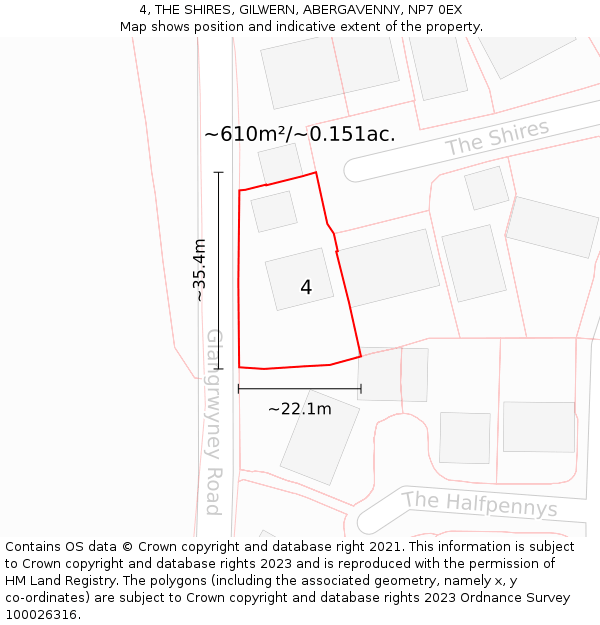 4, THE SHIRES, GILWERN, ABERGAVENNY, NP7 0EX: Plot and title map