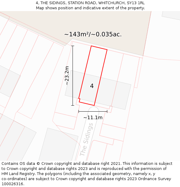 4, THE SIDINGS, STATION ROAD, WHITCHURCH, SY13 1RL: Plot and title map