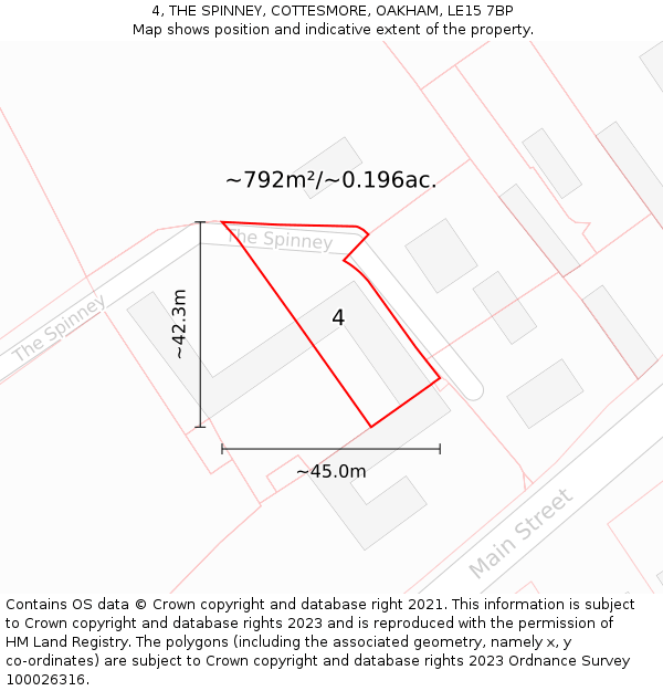 4, THE SPINNEY, COTTESMORE, OAKHAM, LE15 7BP: Plot and title map