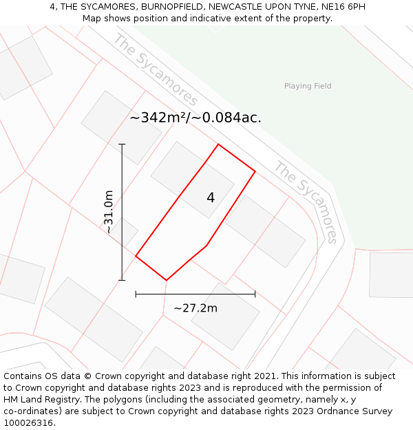 4, THE SYCAMORES, BURNOPFIELD, NEWCASTLE UPON TYNE, NE16 6PH: Plot and title map