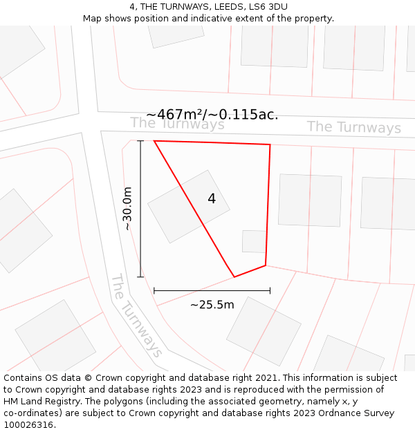 4, THE TURNWAYS, LEEDS, LS6 3DU: Plot and title map