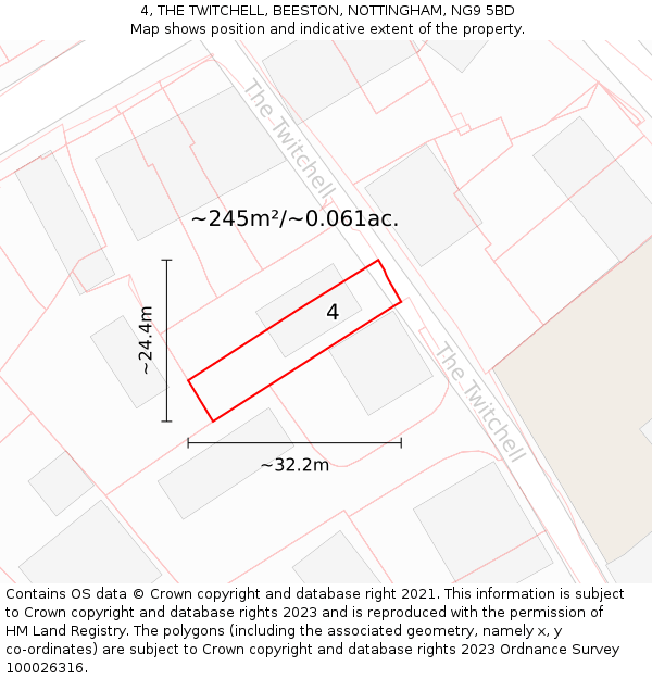 4, THE TWITCHELL, BEESTON, NOTTINGHAM, NG9 5BD: Plot and title map