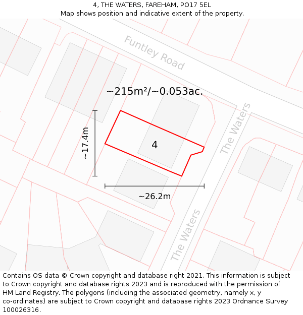 4, THE WATERS, FAREHAM, PO17 5EL: Plot and title map