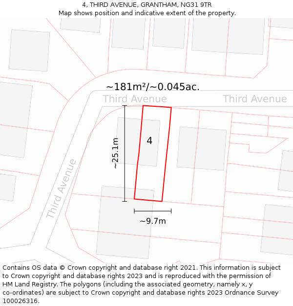 4, THIRD AVENUE, GRANTHAM, NG31 9TR: Plot and title map