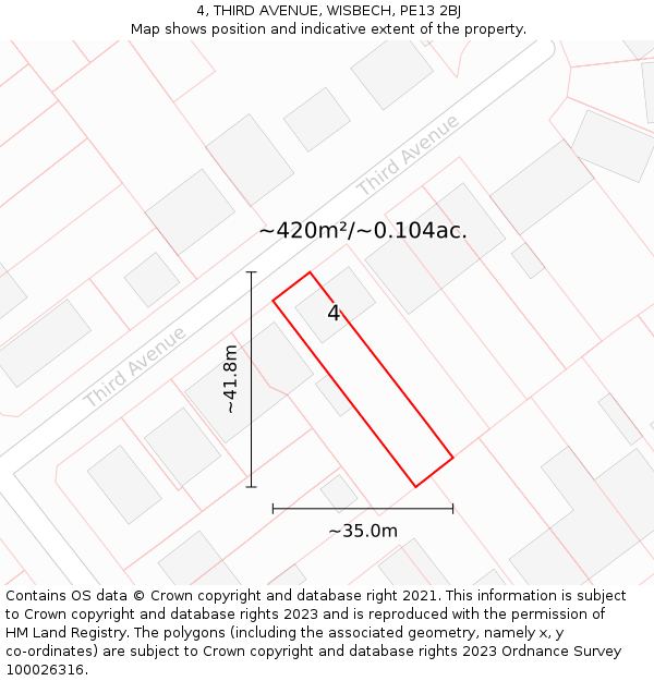 4, THIRD AVENUE, WISBECH, PE13 2BJ: Plot and title map