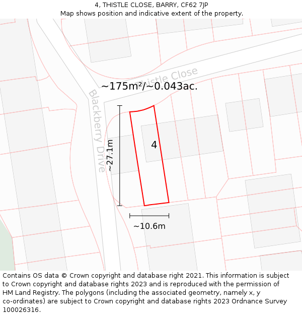 4, THISTLE CLOSE, BARRY, CF62 7JP: Plot and title map