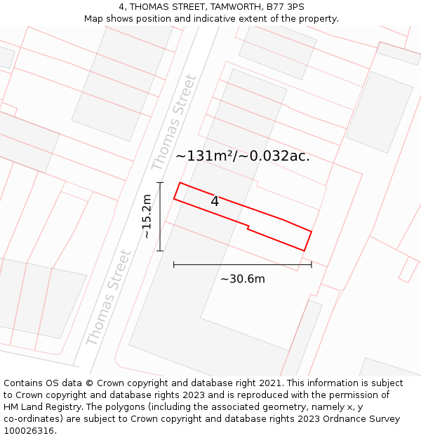 4, THOMAS STREET, TAMWORTH, B77 3PS: Plot and title map