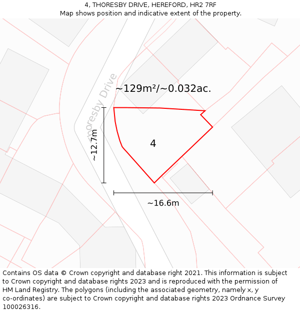 4, THORESBY DRIVE, HEREFORD, HR2 7RF: Plot and title map