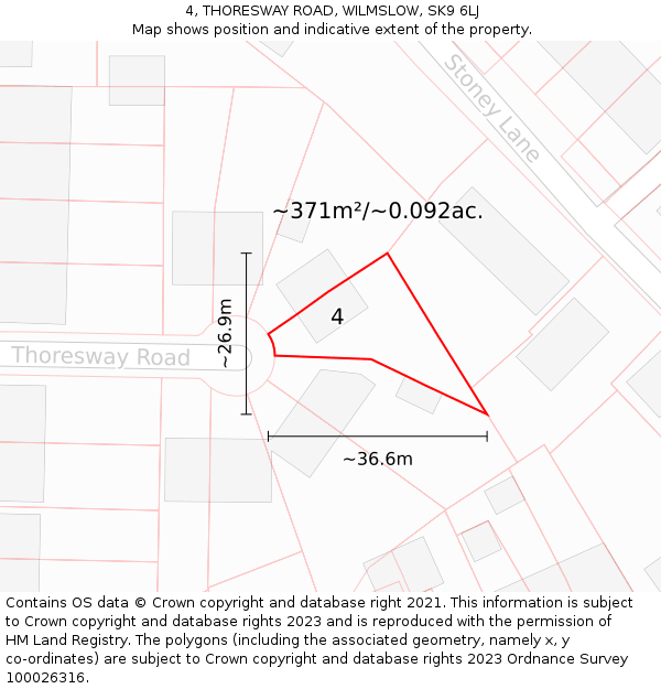 4, THORESWAY ROAD, WILMSLOW, SK9 6LJ: Plot and title map