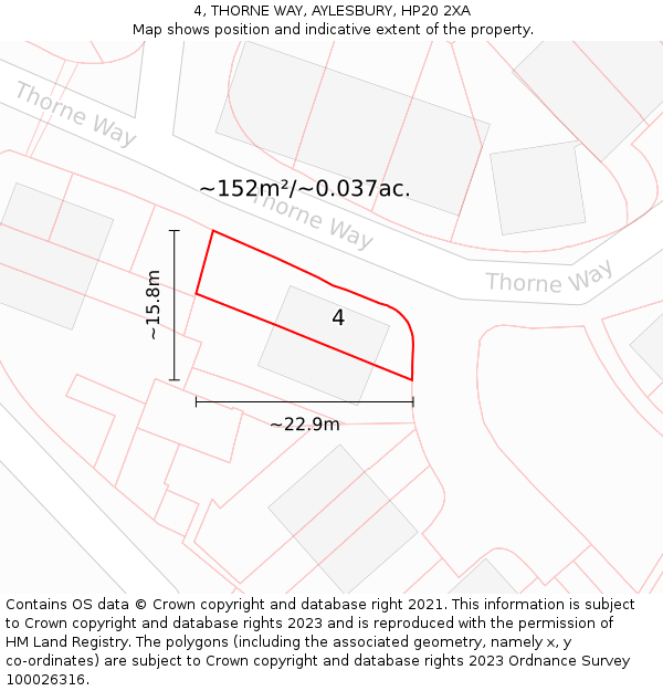 4, THORNE WAY, AYLESBURY, HP20 2XA: Plot and title map