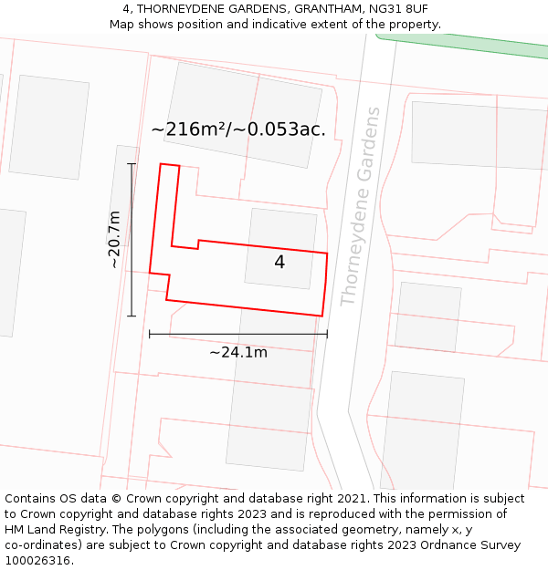 4, THORNEYDENE GARDENS, GRANTHAM, NG31 8UF: Plot and title map