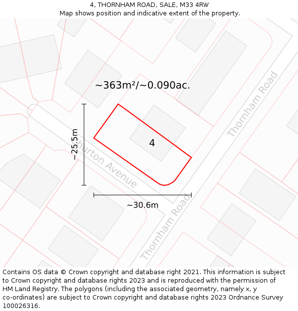 4, THORNHAM ROAD, SALE, M33 4RW: Plot and title map