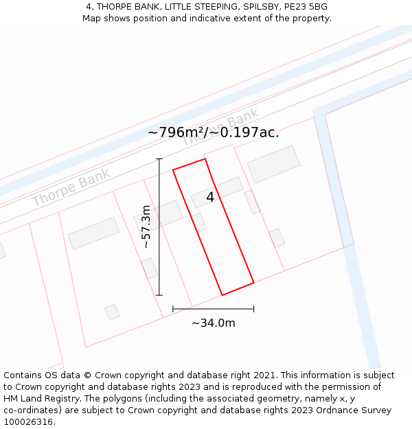 4, THORPE BANK, LITTLE STEEPING, SPILSBY, PE23 5BG: Plot and title map