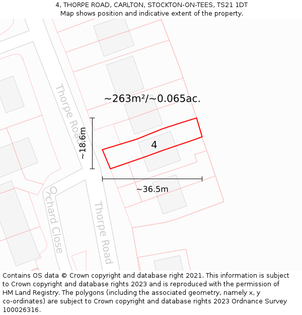 4, THORPE ROAD, CARLTON, STOCKTON-ON-TEES, TS21 1DT: Plot and title map