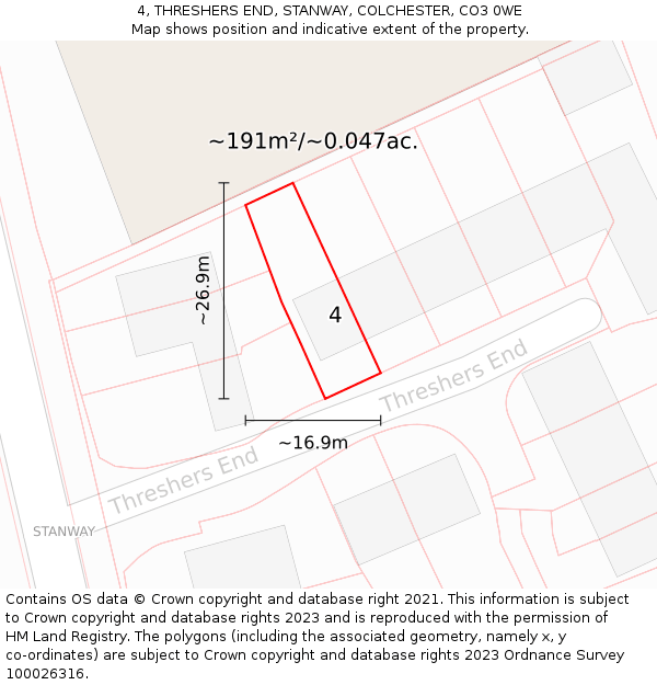 4, THRESHERS END, STANWAY, COLCHESTER, CO3 0WE: Plot and title map