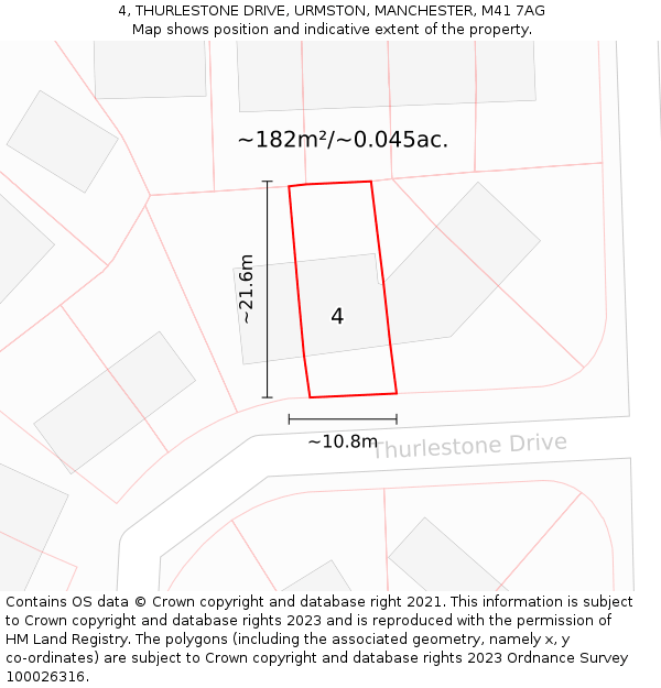 4, THURLESTONE DRIVE, URMSTON, MANCHESTER, M41 7AG: Plot and title map