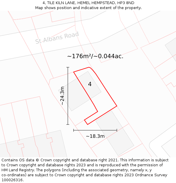 4, TILE KILN LANE, HEMEL HEMPSTEAD, HP3 8ND: Plot and title map