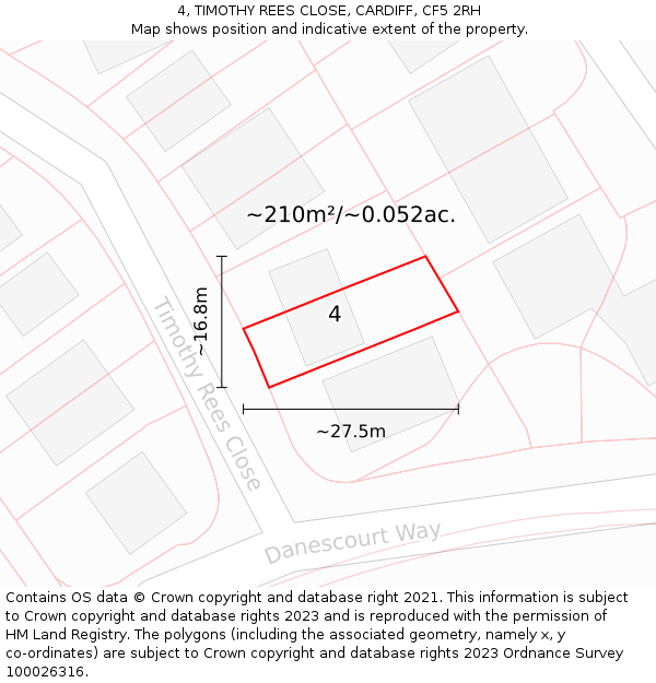 4, TIMOTHY REES CLOSE, CARDIFF, CF5 2RH: Plot and title map