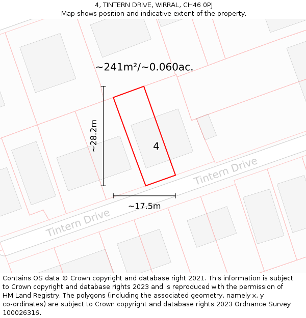 4, TINTERN DRIVE, WIRRAL, CH46 0PJ: Plot and title map