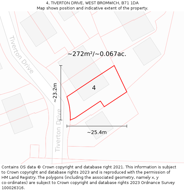 4, TIVERTON DRIVE, WEST BROMWICH, B71 1DA: Plot and title map