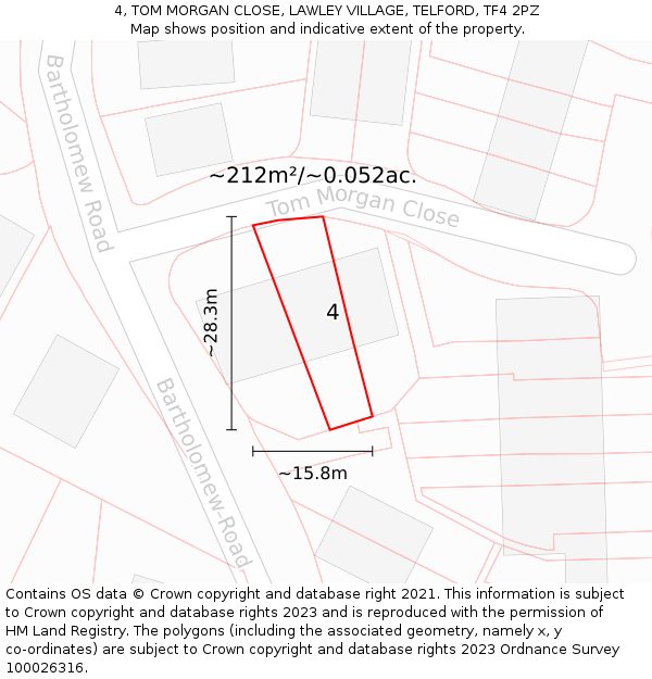 4, TOM MORGAN CLOSE, LAWLEY VILLAGE, TELFORD, TF4 2PZ: Plot and title map