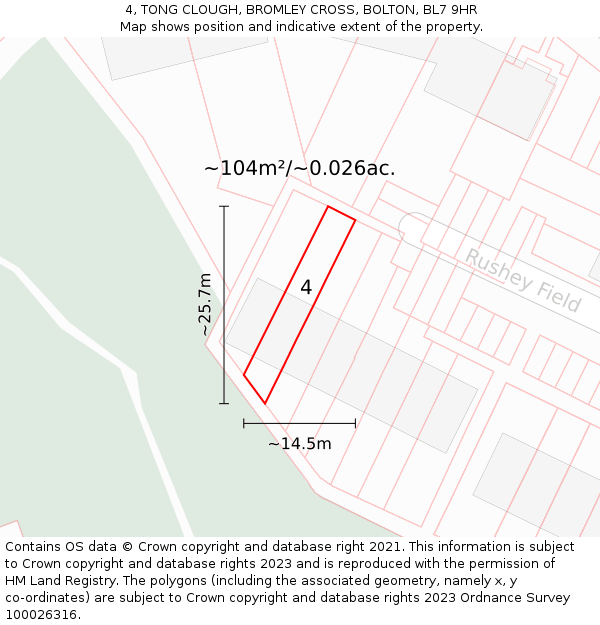 4, TONG CLOUGH, BROMLEY CROSS, BOLTON, BL7 9HR: Plot and title map