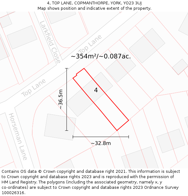 4, TOP LANE, COPMANTHORPE, YORK, YO23 3UJ: Plot and title map