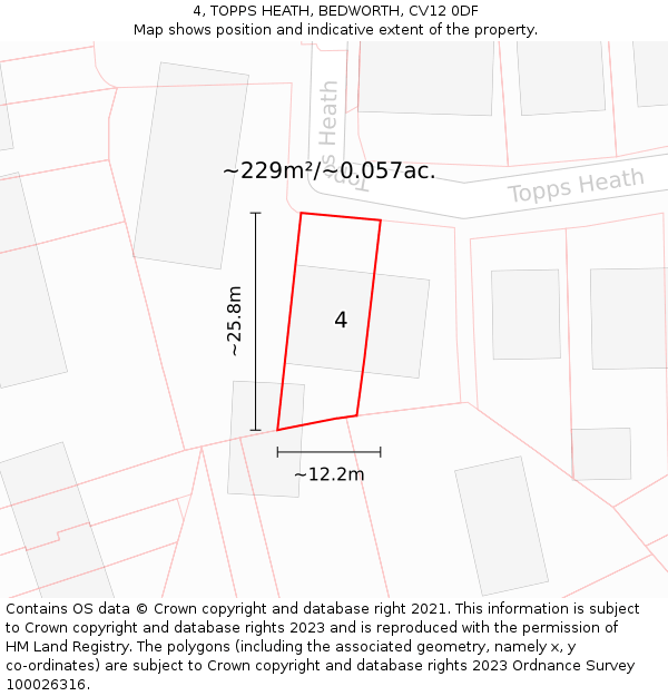 4, TOPPS HEATH, BEDWORTH, CV12 0DF: Plot and title map