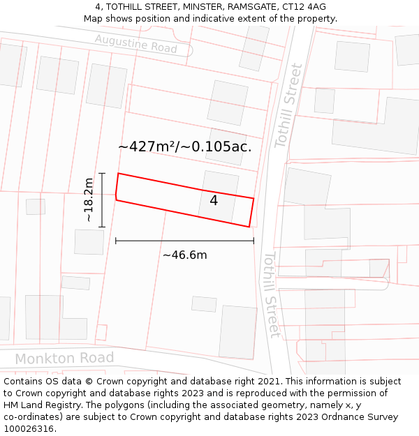 4, TOTHILL STREET, MINSTER, RAMSGATE, CT12 4AG: Plot and title map