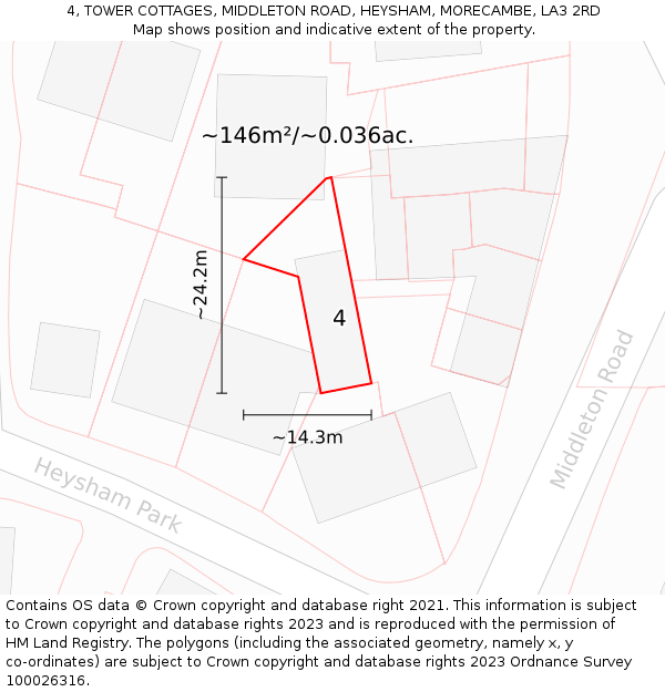 4, TOWER COTTAGES, MIDDLETON ROAD, HEYSHAM, MORECAMBE, LA3 2RD: Plot and title map