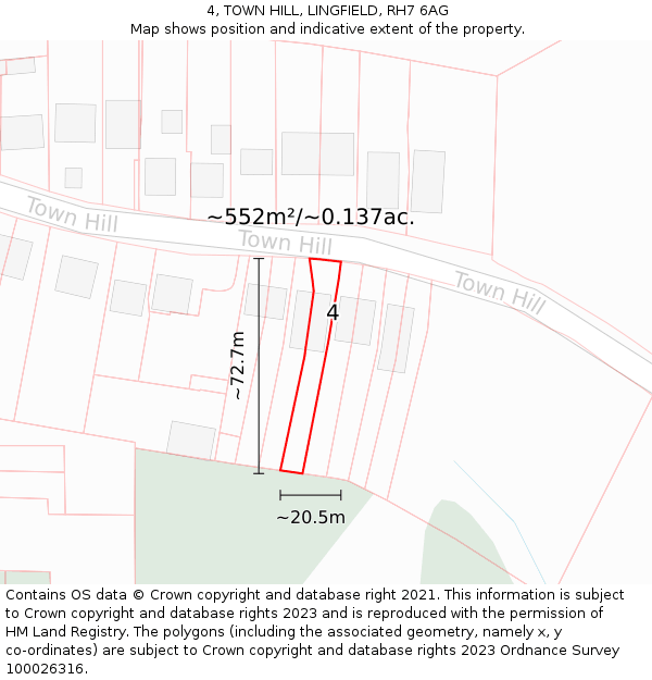 4, TOWN HILL, LINGFIELD, RH7 6AG: Plot and title map