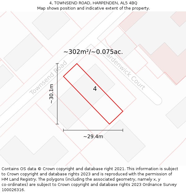 4, TOWNSEND ROAD, HARPENDEN, AL5 4BQ: Plot and title map