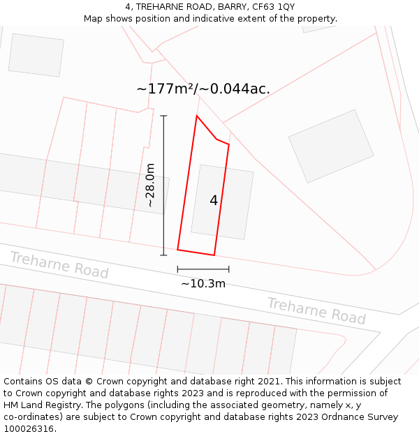 4, TREHARNE ROAD, BARRY, CF63 1QY: Plot and title map