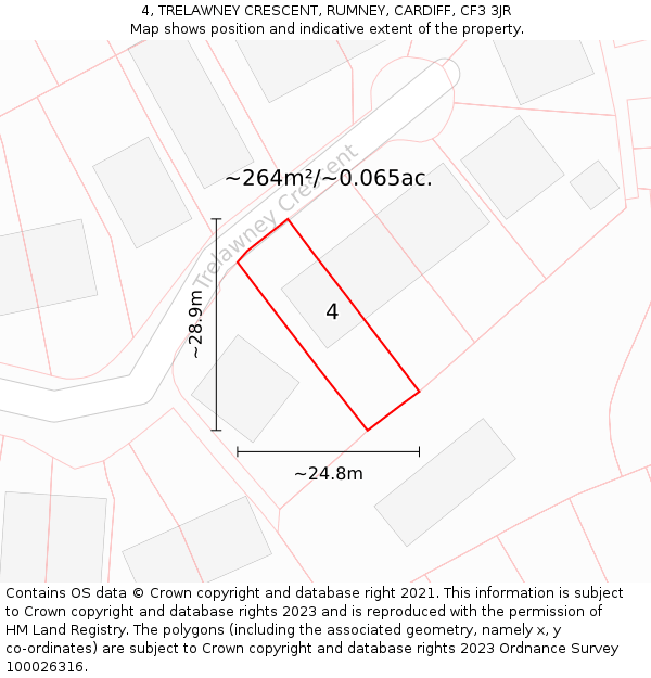 4, TRELAWNEY CRESCENT, RUMNEY, CARDIFF, CF3 3JR: Plot and title map