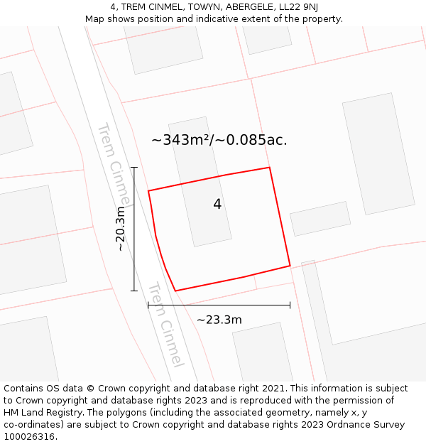 4, TREM CINMEL, TOWYN, ABERGELE, LL22 9NJ: Plot and title map