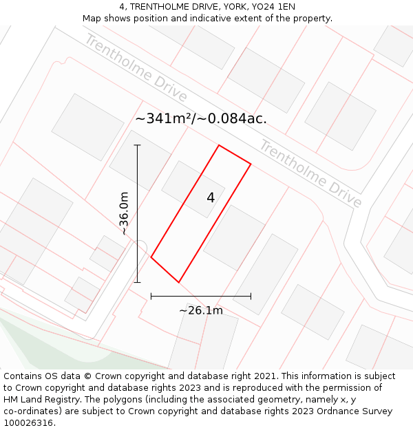 4, TRENTHOLME DRIVE, YORK, YO24 1EN: Plot and title map