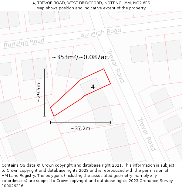 4, TREVOR ROAD, WEST BRIDGFORD, NOTTINGHAM, NG2 6FS: Plot and title map