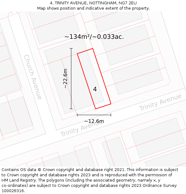 4, TRINITY AVENUE, NOTTINGHAM, NG7 2EU: Plot and title map