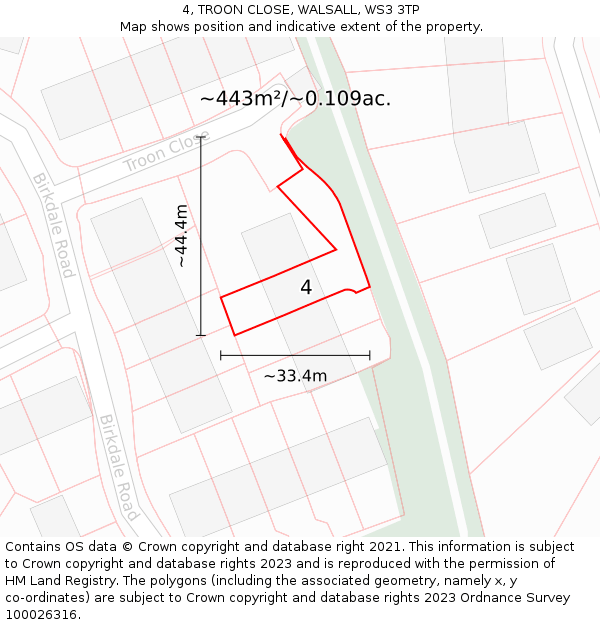 4, TROON CLOSE, WALSALL, WS3 3TP: Plot and title map