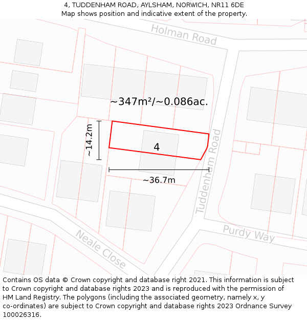 4, TUDDENHAM ROAD, AYLSHAM, NORWICH, NR11 6DE: Plot and title map