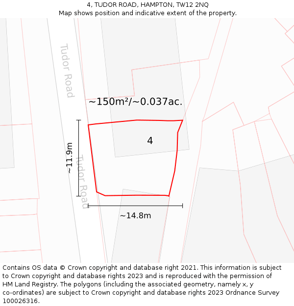 4, TUDOR ROAD, HAMPTON, TW12 2NQ: Plot and title map